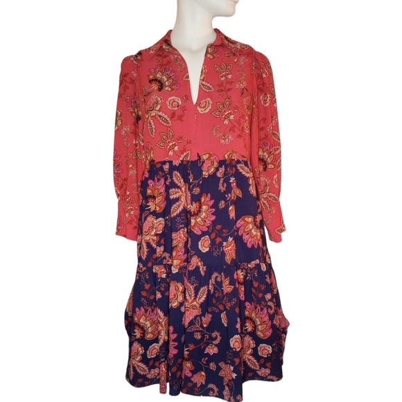 Vince Camuto Women Dress V-Neck Mixed Florals Lined Long Sleeves Gold Buttons 2 - Picture 3 of 17